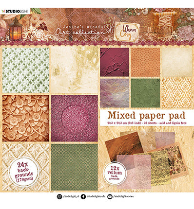 JMA Mixed Paper Pad Backgrounds - 24x paper, 12x vellum Warm & Cozy 203x203mm nr.09
