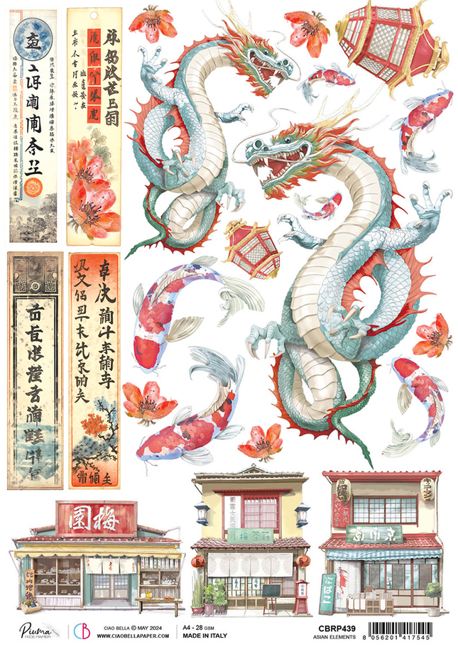 RICE PAPER A4 ASIAN ELEMENTS
