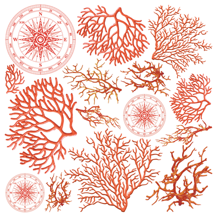 VELLUM CORAL REEF FUSSY CUT 6"X6" 6/PKG
