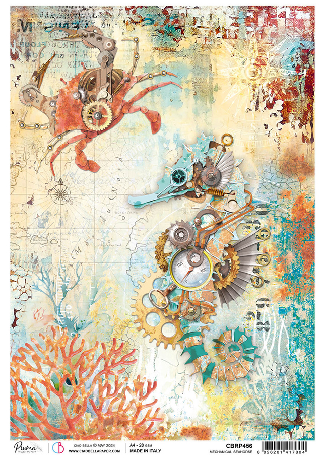 RICE PAPER A4 MECHANICAL SEAHORSE
