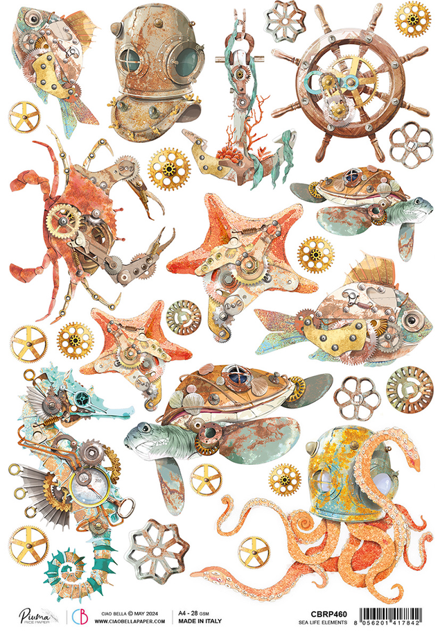 RICE PAPER A4 SEA LIFE ELEMENTS