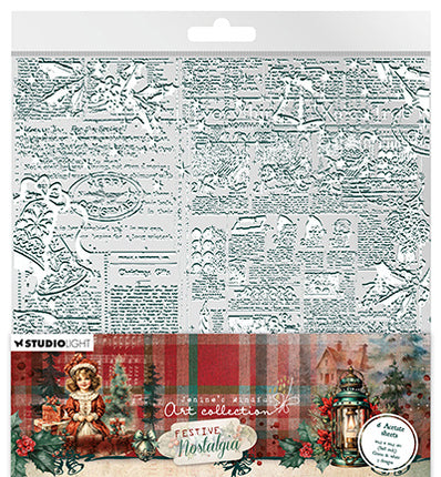 JMA Acetate sheets White & green Festive Nostalgia nr.09