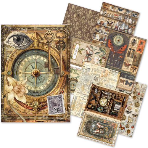 RICE PAPER A5 MIXED 8/PKG CABINET OF CURIOSITIES