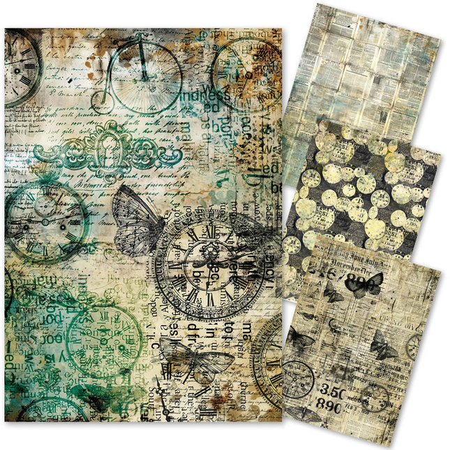 MIXED MEDIA RICE PAPER A4 SET 4/PKG TIME CAPSULE