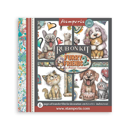 Printed Decorative Rub on kit for Art and Craft cm 15,5x15,5 - Furry Friends 2