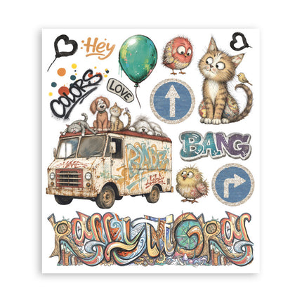 Printed Decorative Rub on selection for Art and Craft cm 20,5x23 - Furry Friends 2