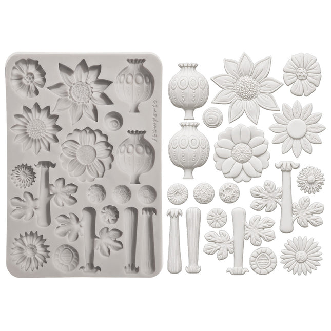 Silicon mould Designs A5 for Art and Craft - Furry Friends 2 flowers