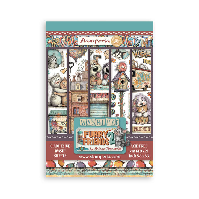 Printed Washi pad for Art and Craft A5 8 sheets - Furry Friends 2