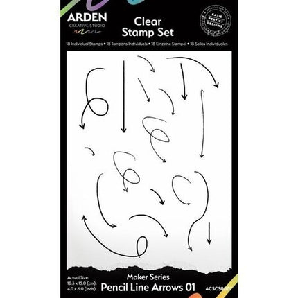 Arden Creative Studio Maker Series 4x6 Inch Clear Stamp Set - Pencil Line Arrows 01 (18pcs)