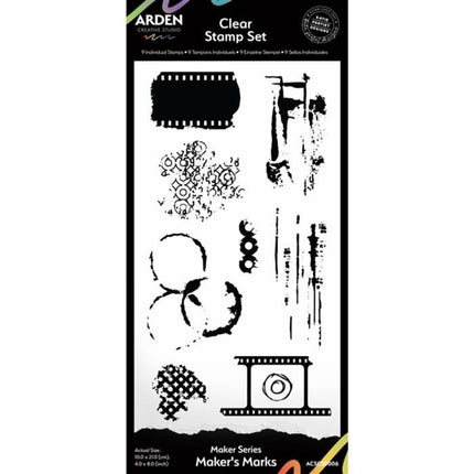 Arden Creative Studio Maker Series 4x8 Inch Clear Stamp Set - Maker's Marks (9pcs)