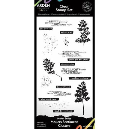 Arden Creative Studio Maker Series 4x8 Inch Clear Stamp Set - Maker's Sentiment Clusters (19pcs)
