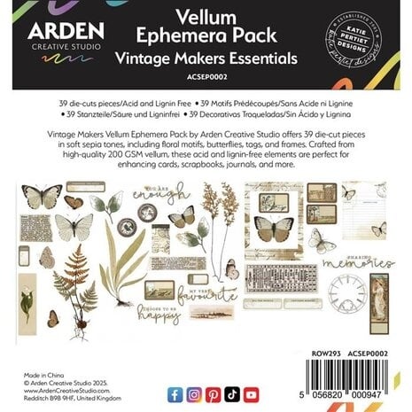 Arden Creative Studio Vintage Makers Ephemera Pack Vellum (39pcs)