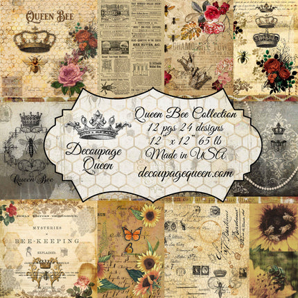 Queen Bee, Decoupage Queen scrapbook sets feature 24 designs,
