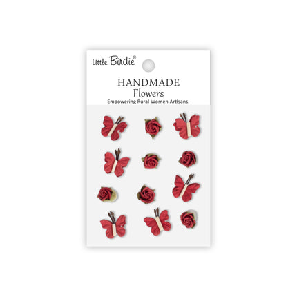 Handgemaakte Bloemen Roses & Butterflies - Cardinal Red 12pc