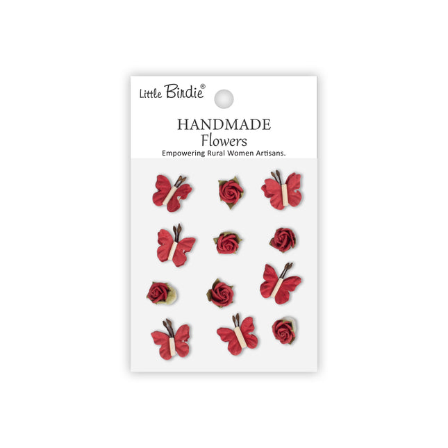 Handgemaakte Bloemen Roses & Butterflies - Cardinal Red 12pc