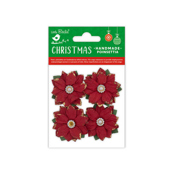 Kerst Handgemaakte Bloemen - Poinsettia Magnificence 4pc
