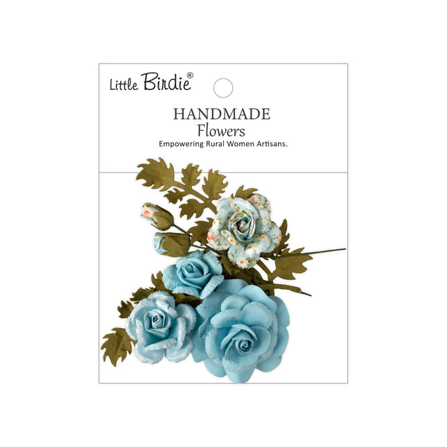 Handgemaakte Bedrukte Papieren Bloemen - Roisin, Blue Symphony 8pc