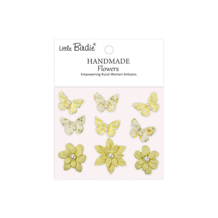 Handgemaakte Bedrukte Papieren Bloemen - Timothy, Yellow symphony 9pc