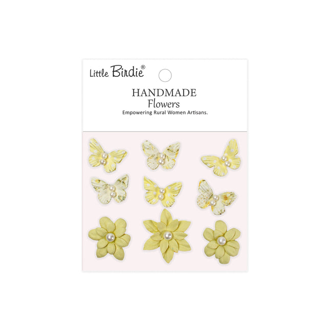Handgemaakte Bedrukte Papieren Bloemen - Timothy, Yellow symphony 9pc