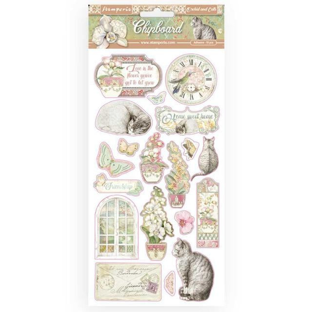 Chipboard cm 15x30 - Orchids and Cats