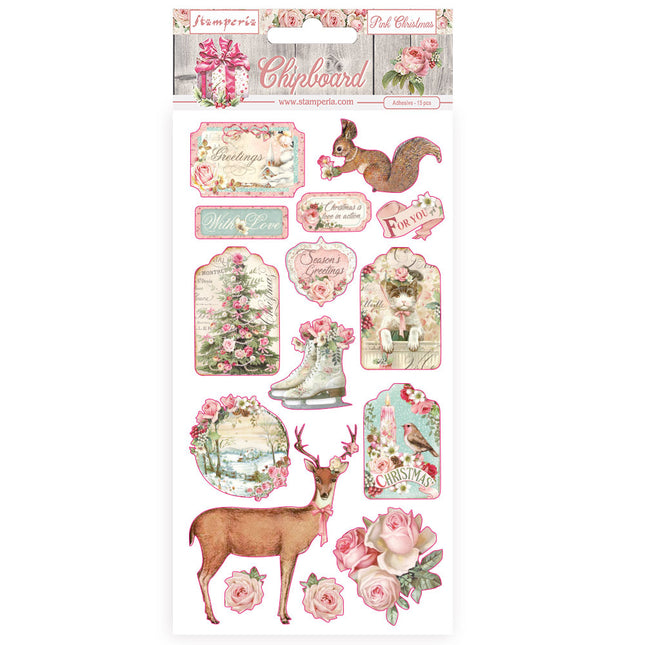 Chipboard cm 15x30 - Pink Christmas