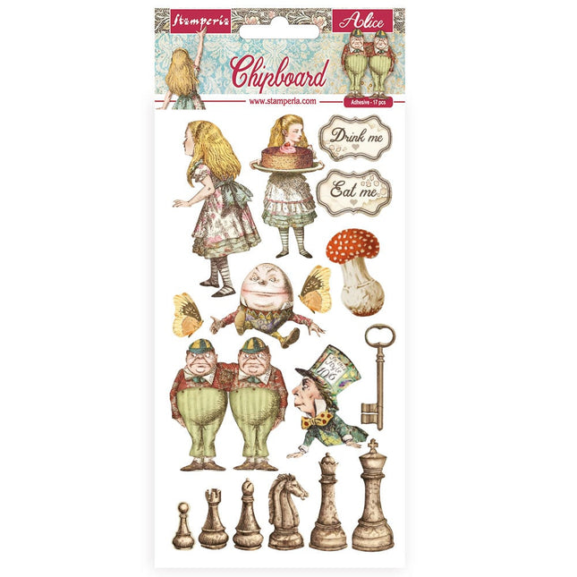 Chipboard 15x30 cm - Alice through the looking glass