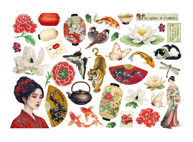 Printed Decorative Ephemera for Art and Craft - Oriental Garden