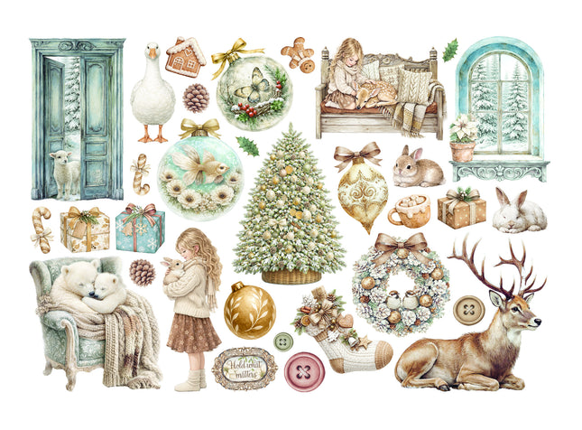 Printed Decorative Ephemera for Art and Craft - White Christmas