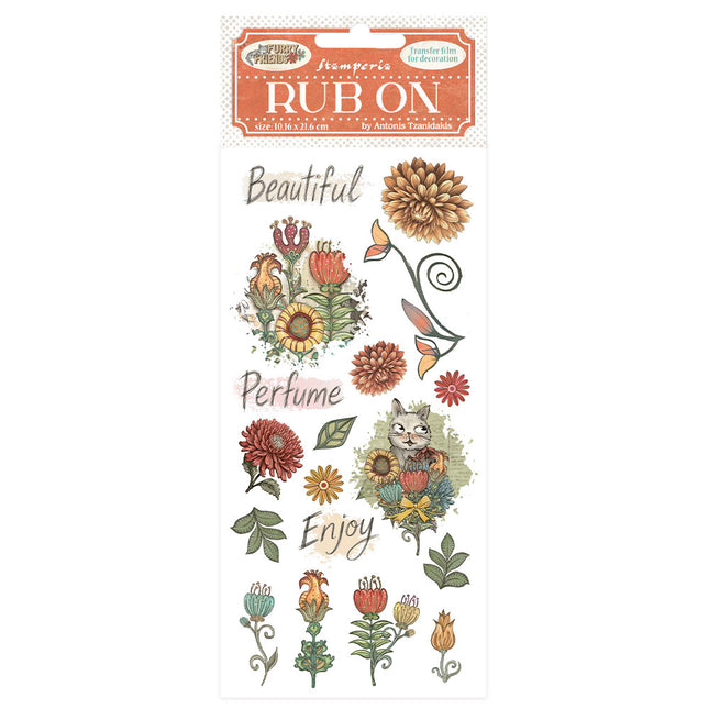 Rub-on cm 10,16x21,6 - Furry Friends flowers