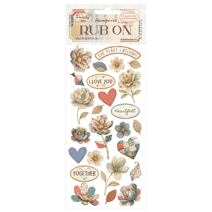 Rub-on cm 10,16x21,6 - Family patchwork flowers