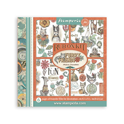 Rub on kit cm 15,5x15,5 - 6 pages Furry Friends