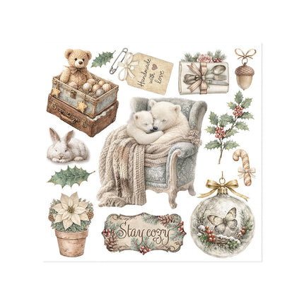 Printed Decorative Rub on kit for Art and Craft cm 15,5x15,5 - White Christmas