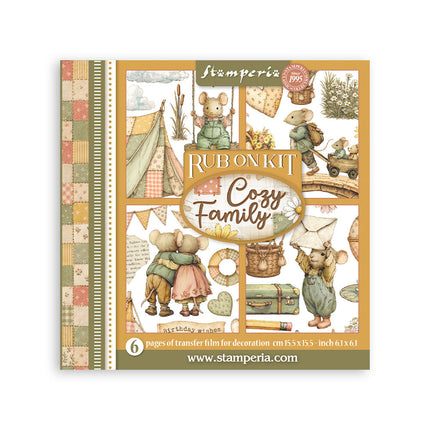 Printed Decorative Rub on kit for Art and Craft cm 15,5x15,5 - Cozy Family