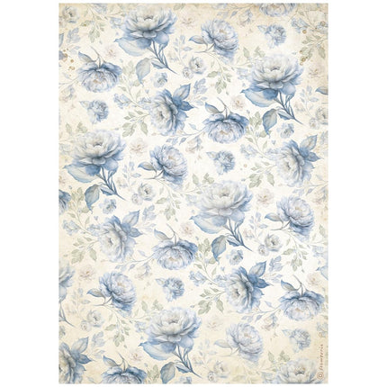 A4 Rice paper packed - Timeless blue flowers pattern