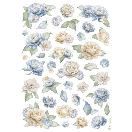 A4 Rice paper packed - Timeless roses and blue flowers pattern