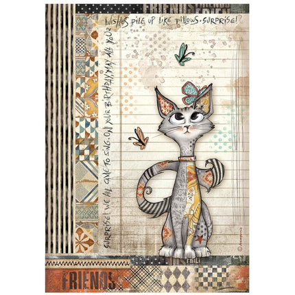 A4 Rice paper packed - Furry Friends cat and butterfly