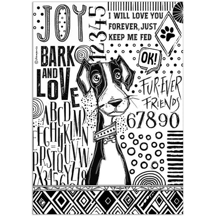 A4 Rice paper packed - Furry Friends dog black and white