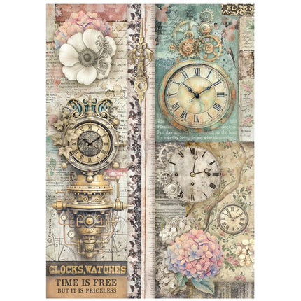 Printed A4 Rice paper for Art and Craft - Gardens of Time clocks time is free