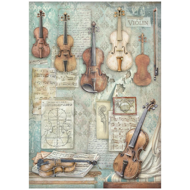 Printed A4 Rice paper for Art and Craft - Symphony violins
