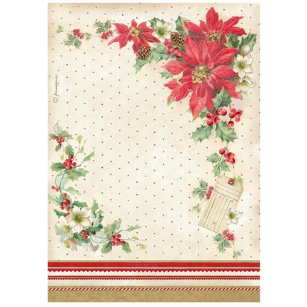 Printed A4 Rice paper for Art and Craft - Classic Christmas poinsettia