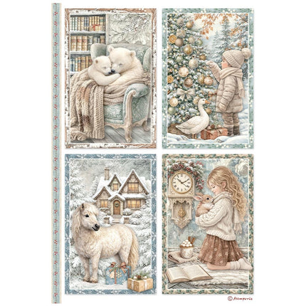 Printed A4 Rice paper for Art and Craft - White Christmas 4 cards