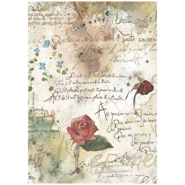Printed A4 Rice paper for Art and Craft - Flowers and Poems pattern