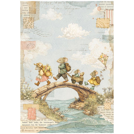 Printed A4 Rice paper for Art and Craft - Cozy Family the bridge
