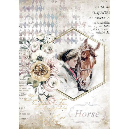 A4 Rice paper packed - Romantic Horses lady frame