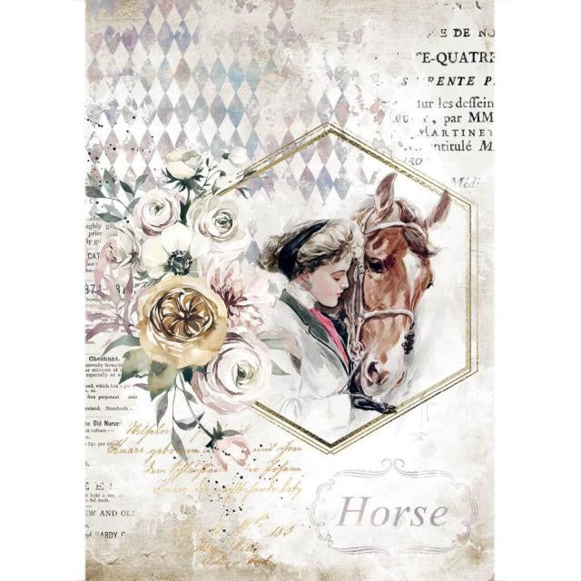 A4 Rice paper packed - Romantic Horses lady frame