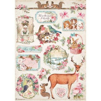 A4 Rice paper packed - Pink Christmas deer