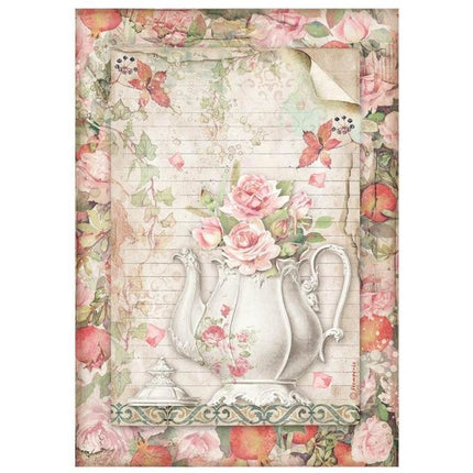 A4 Rice paper packed - Casa Granada teapot with flowers