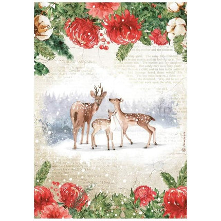 A4 Rice paper packed - Romantic Home for the holidays deers