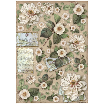 A4 Rice paper packed - Vintage Library flowers and letters