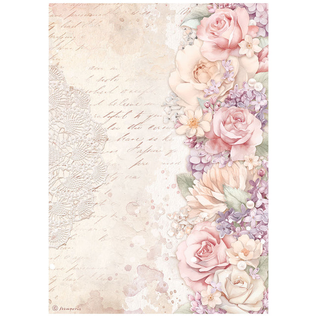 A4 Rice paper packed - Romance Forever floral border
